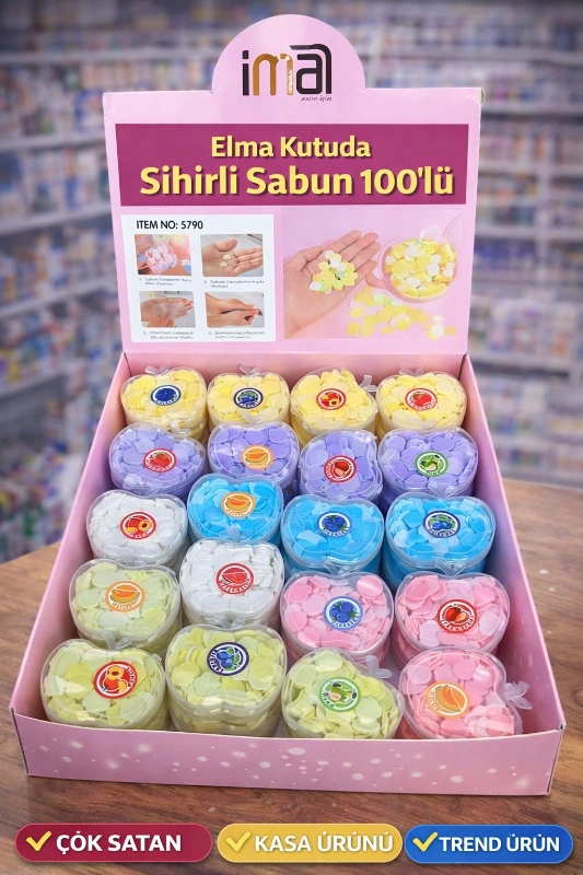 ELMA KUTUDA SİHİRLİ SABUN 100ADETLİ / STANT 60LI